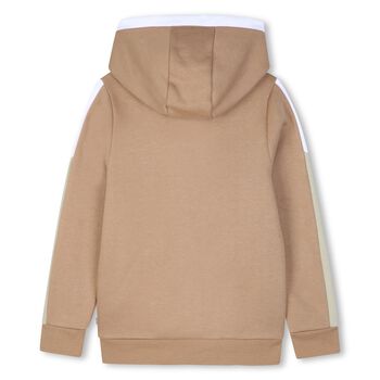 Boys Beige Logo Hooded Zip Up Top