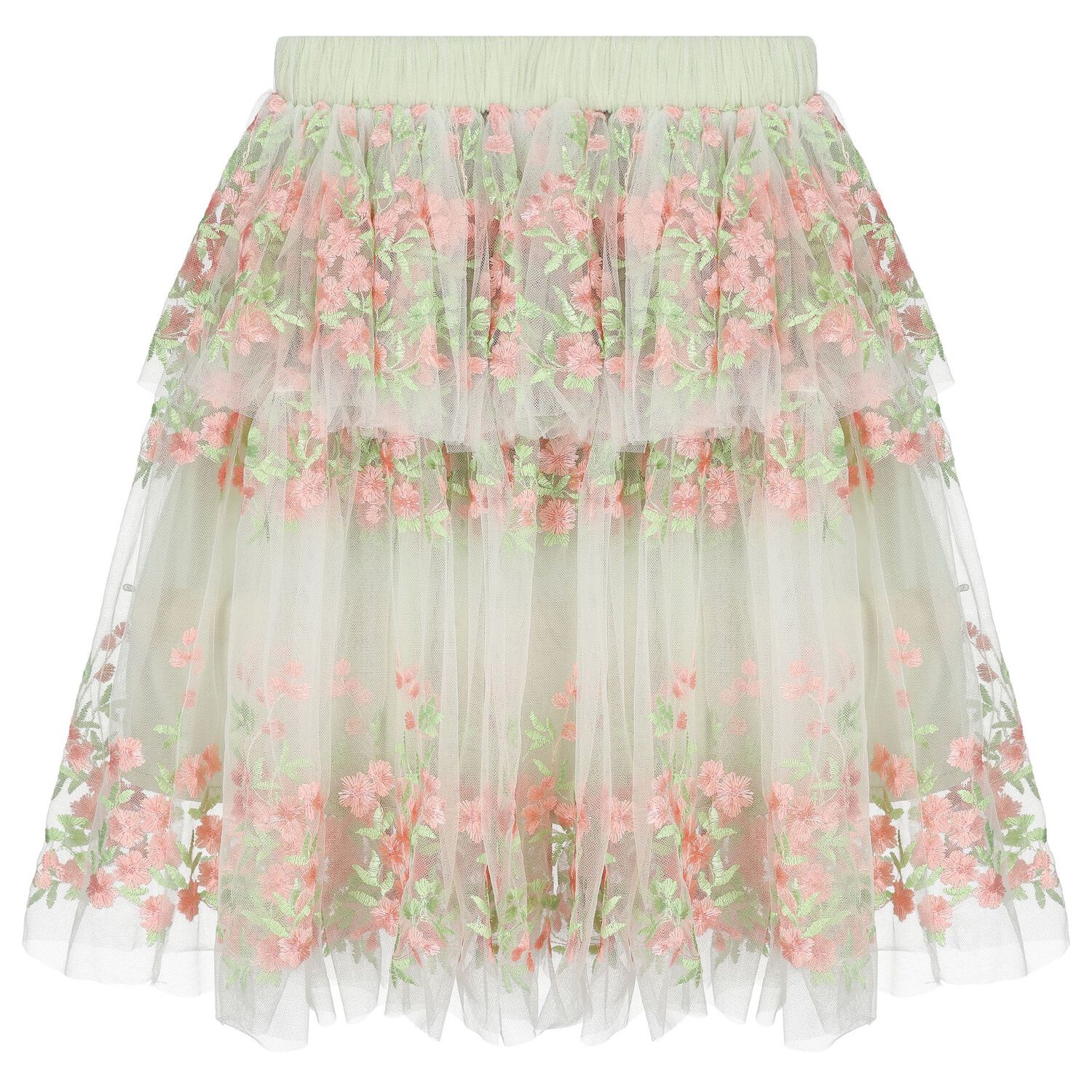 Girls White, Green & Pink Tulle Skirt, 1, hi-res image number null