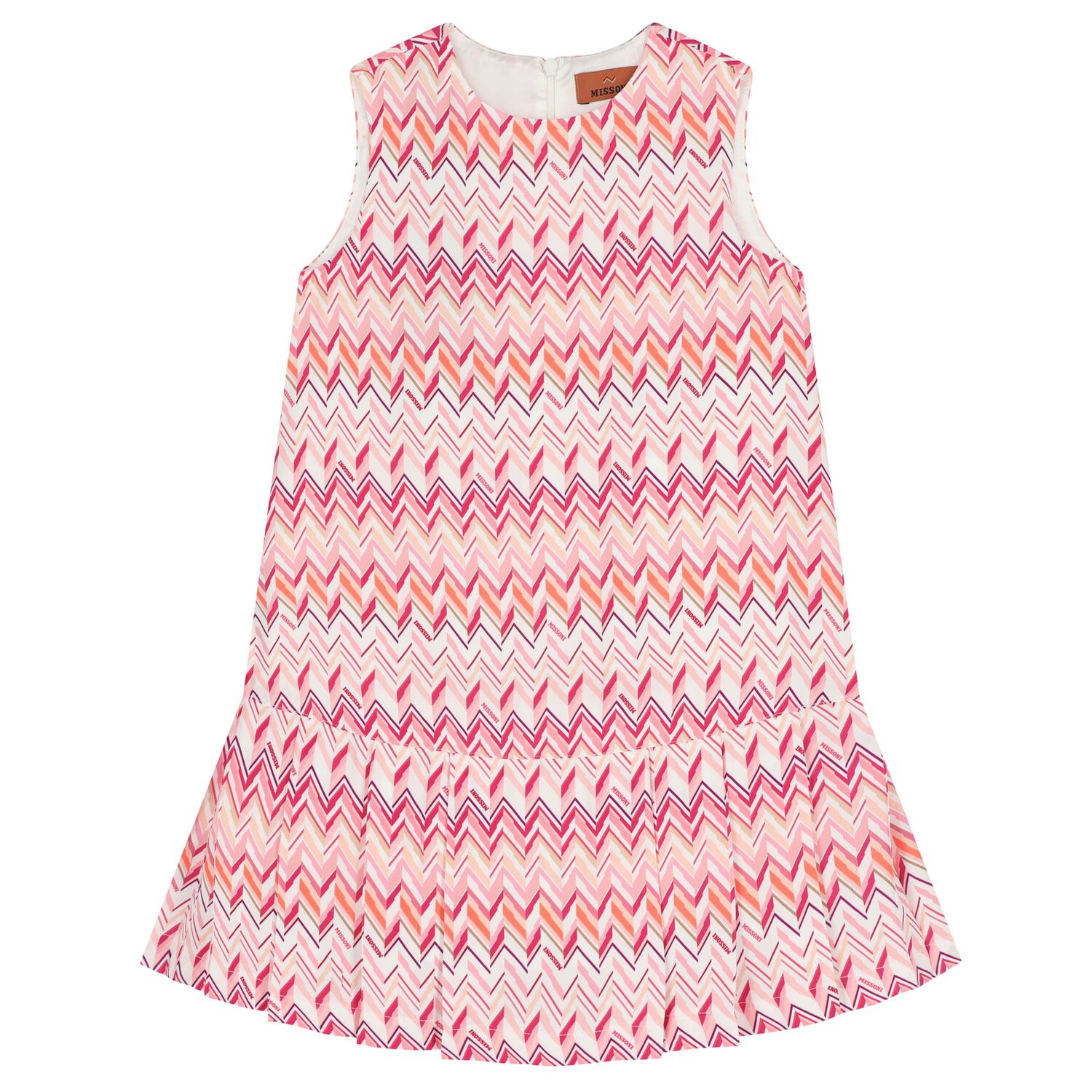 Girls Pink & White Logo Zig Zag Dress, 1, hi-res