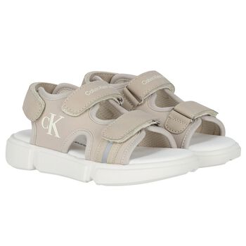 Beige & White Logo Sandals