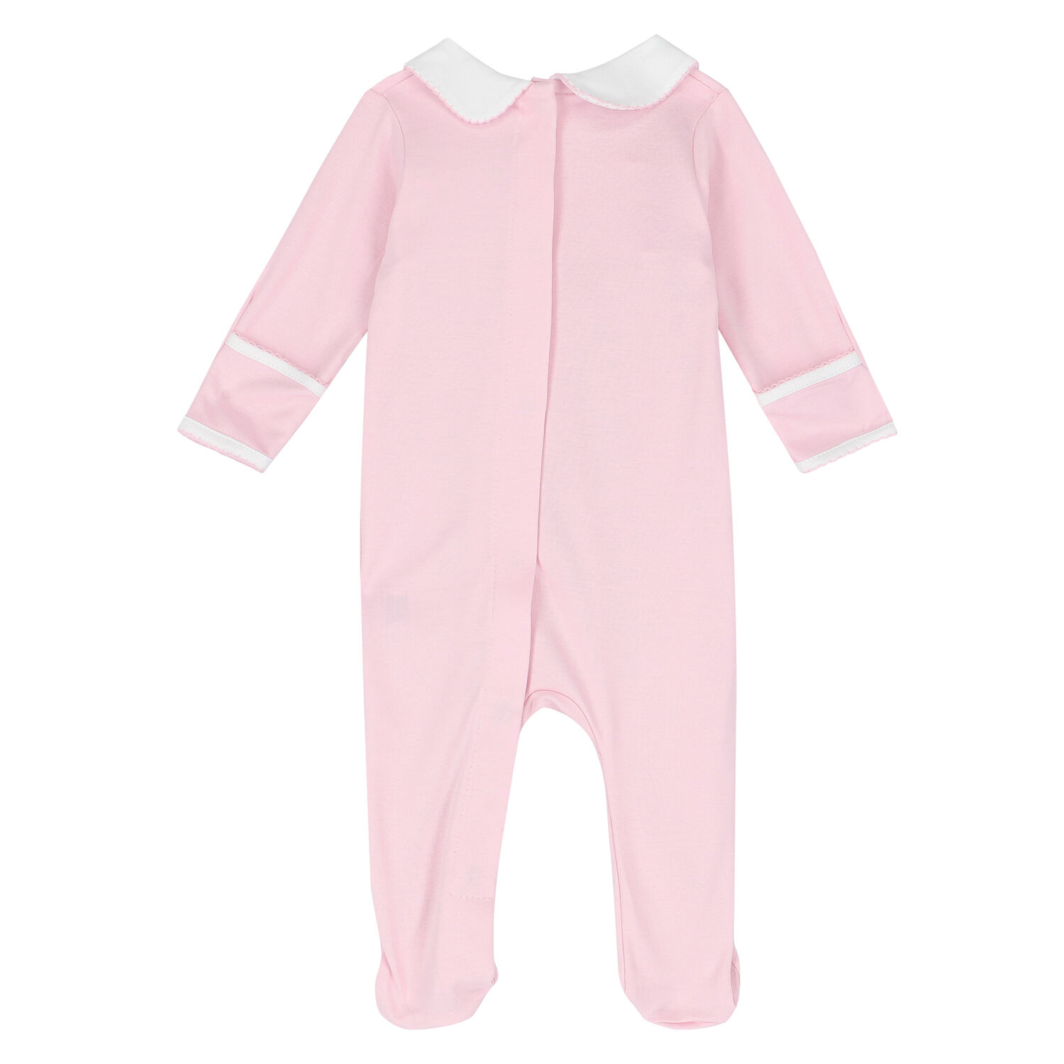 Baby Girls Pink & White Smocked Babygrow, 1, hi-res