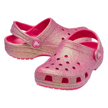 Girls Pink Iridescent Glitter Classic Clogs Sandals