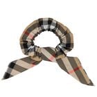Girls Beige Check Bow Scrunchie, 1, hi-res