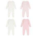 Baby Girls White & Pink Babygrows ( 4 Pack ), 2, hi-res