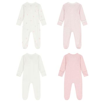 Baby Girls White & Pink Babygrows ( 4 Pack )