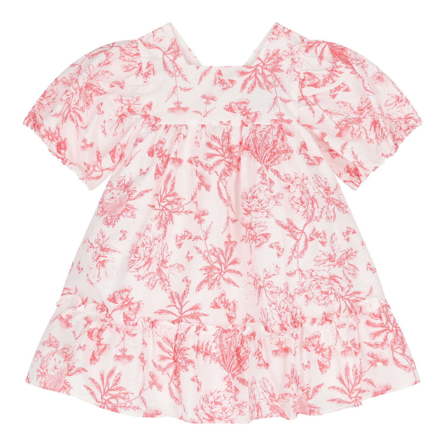 Baby Girls White & Red Floral Dress, 1, hi-res