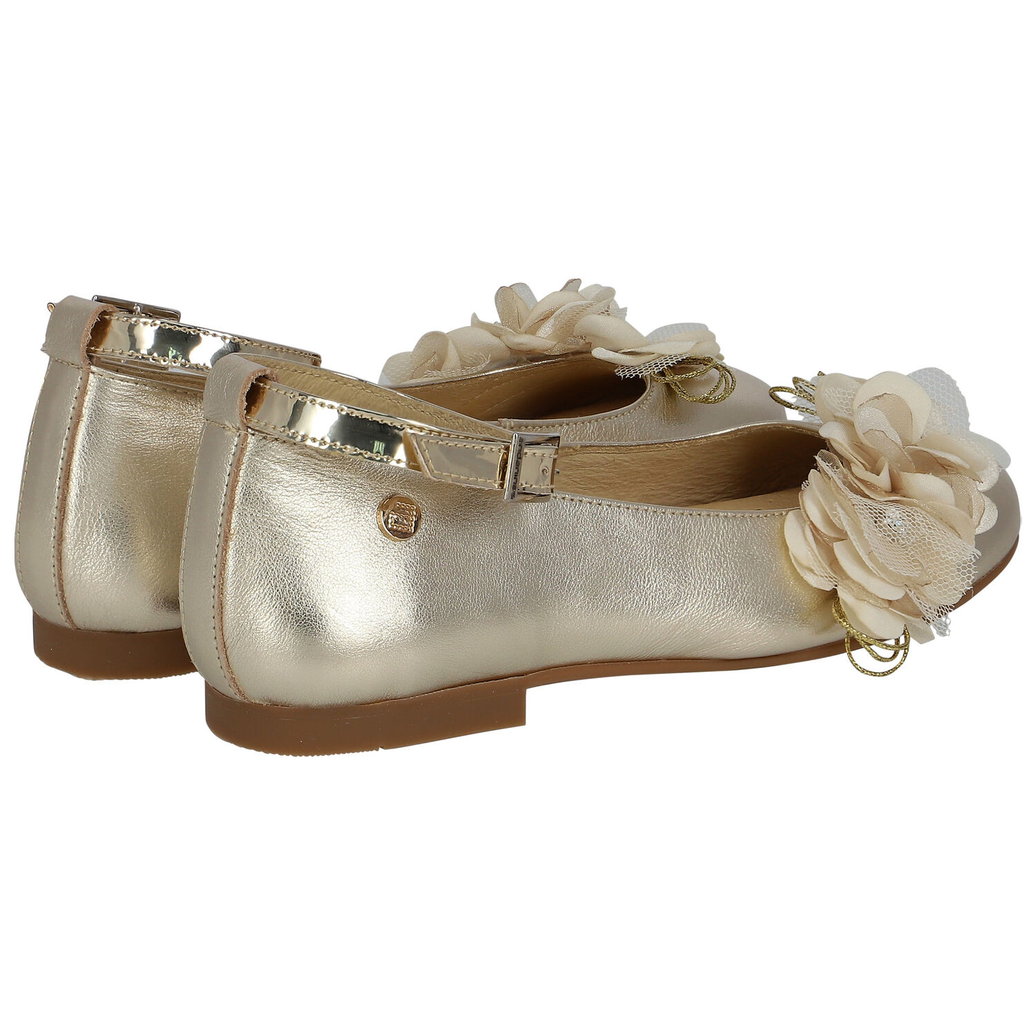 Girls Gold Floral Ballerina Shoes, 1, hi-res image number null