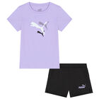Girls Purple & Black Logo Shorts Set, 1, hi-res
