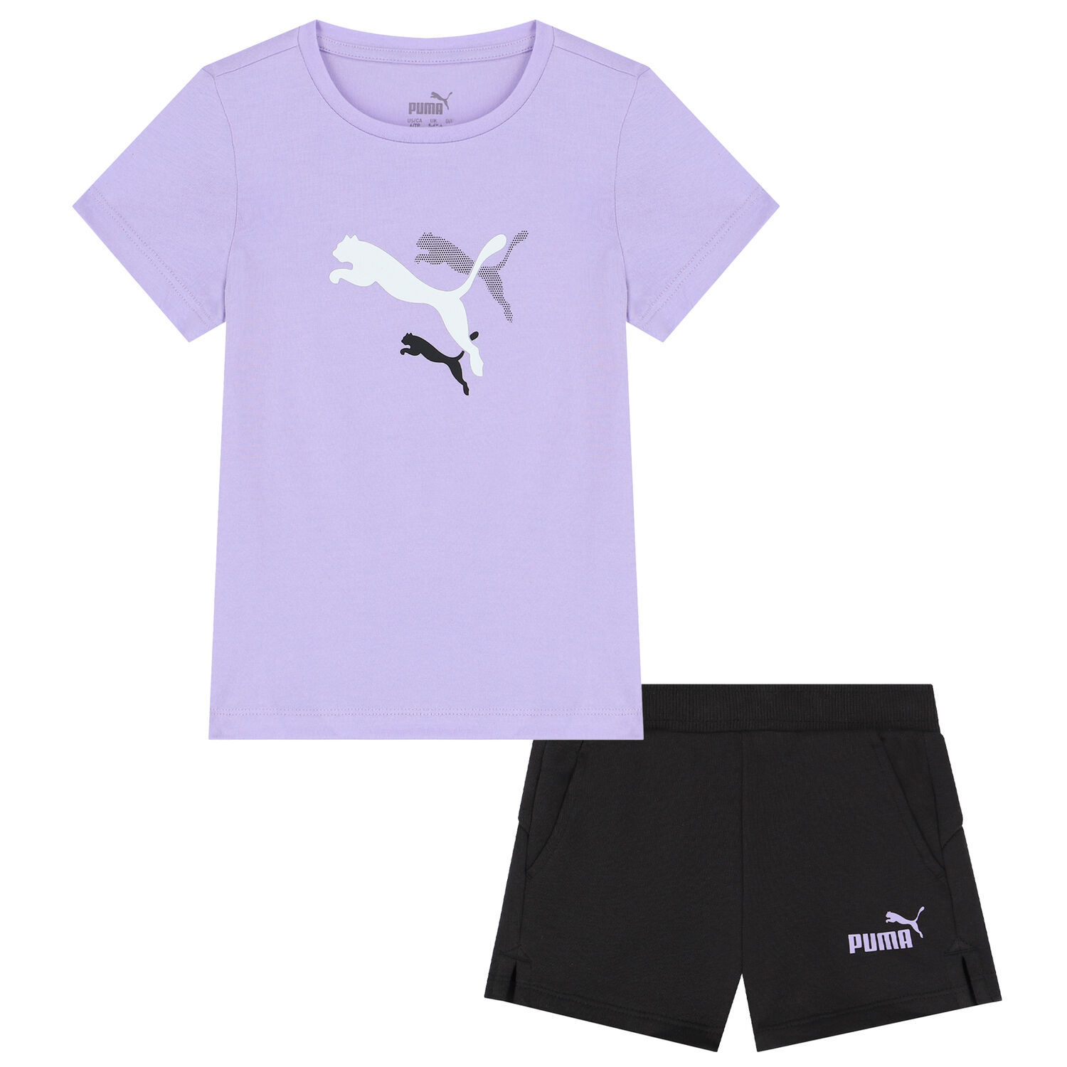 Girls Purple & Black Logo Shorts Set, 1, hi-res