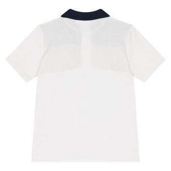 Younger Boys White & Beige Logo Polo Shirt