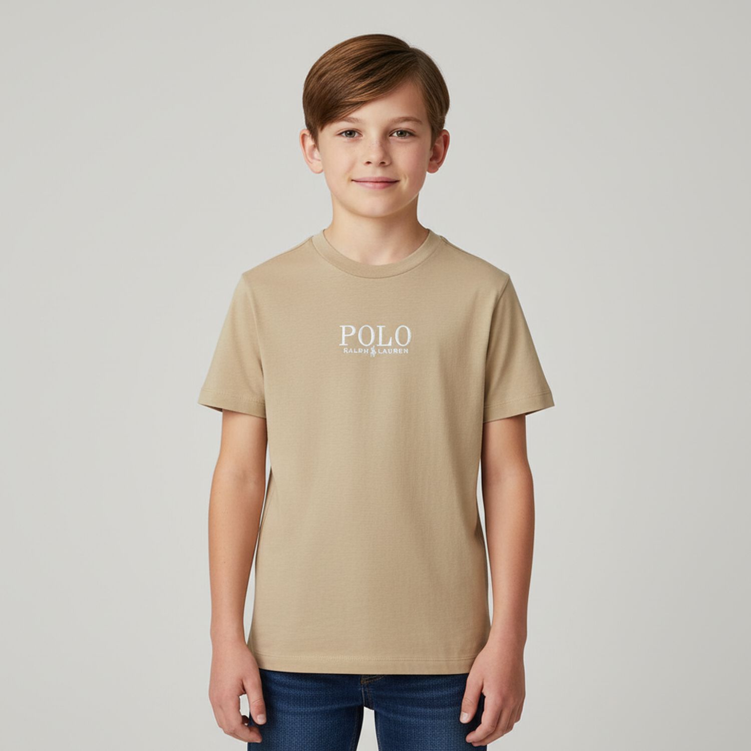 Boys Beige Logo T-Shirt, 1, hi-res