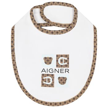 Baby Boys White & Blue Logo Bib