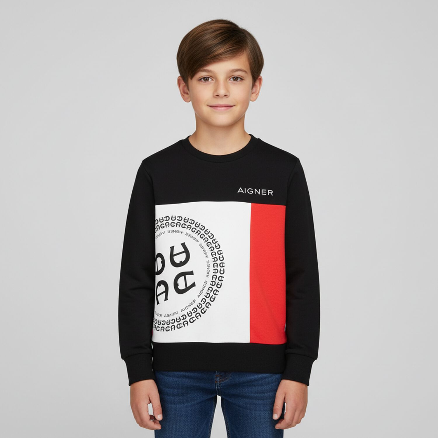 Boys Black, White & Red Logo Sweatshirt, 1, hi-res