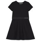 Girls Black Logo Dress, 1, hi-res