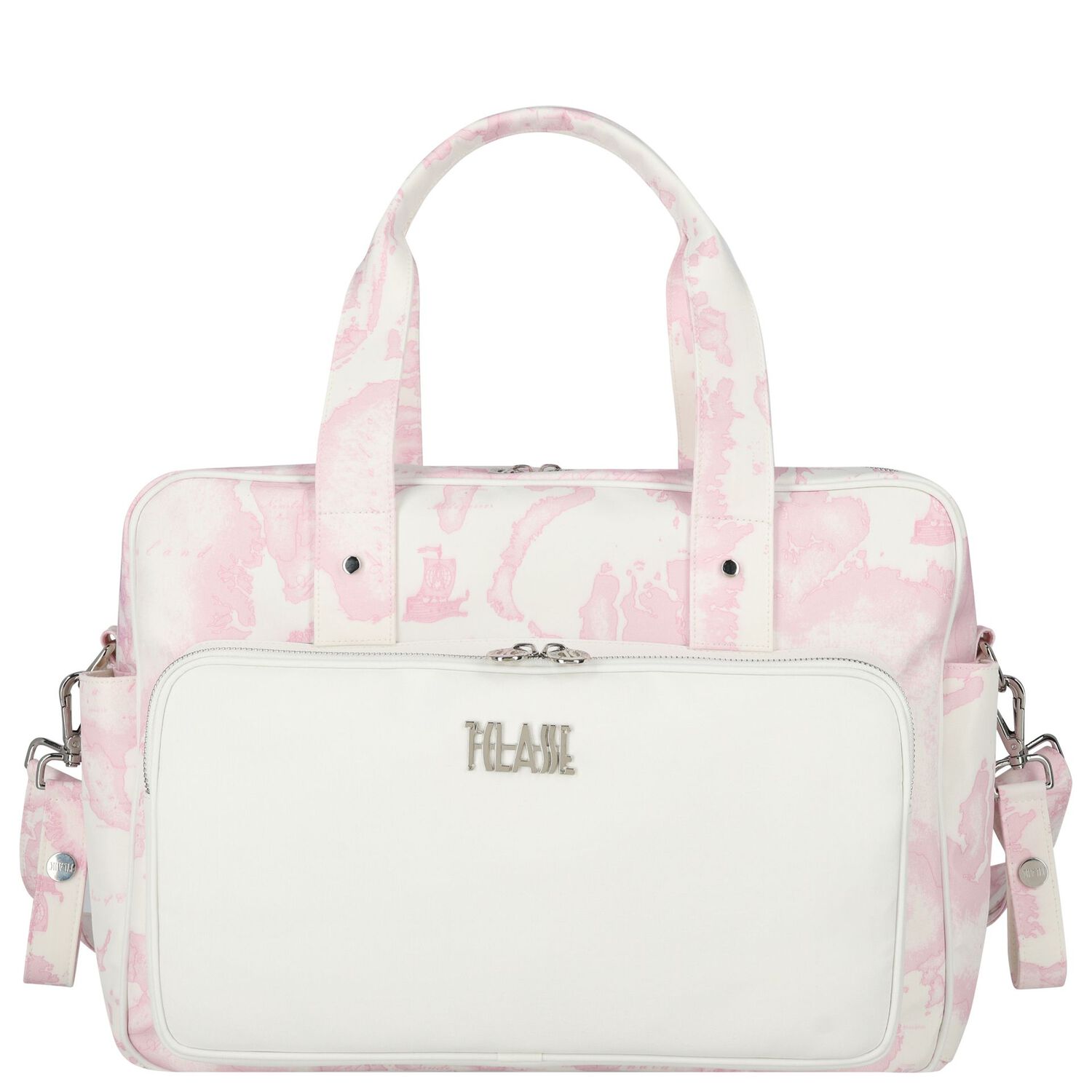 Baby Girls White & Pink Geo Map Changing Bag, 1, hi-res
