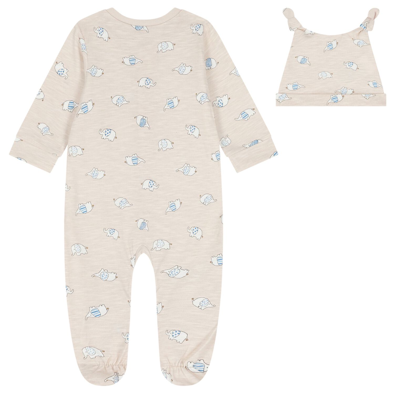 Baby Boys Beige Elephant Babygrow Set, 2, hi-res