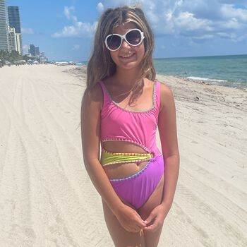 Girls Multi-Coloured Embroidered Swimsuit