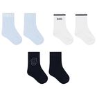 Baby Boys White & Navy Blue Logo Socks ( 3-Pack ), 1, hi-res