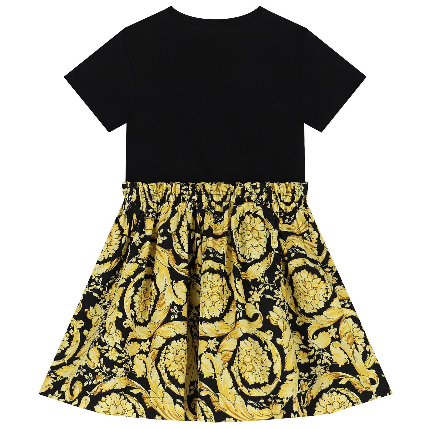 Younger Girls Black & Gold Barocco Logo Dress, 1, hi-res