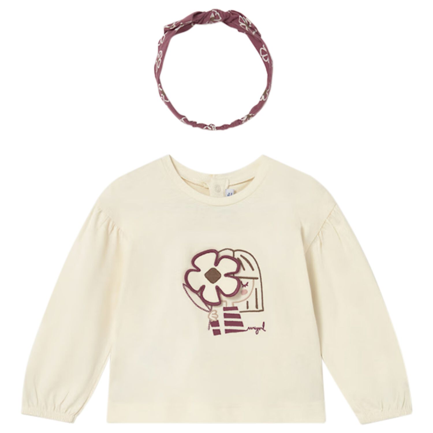 Younger Girls Ivory Long Sleeve Top Set, 1, hi-res