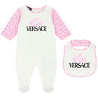 Baby Girls Ivory & Pink Logo Babygrow Set, 1, hi-res