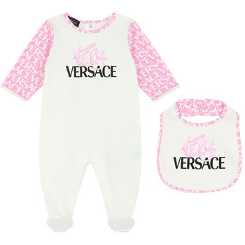 Baby Girls Ivory & Pink Logo Babygrow Set