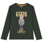 Boys Green Teddy Bear Long Sleeve Top, 4, hi-res