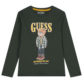 Boys Green Teddy Bear Long Sleeve Top