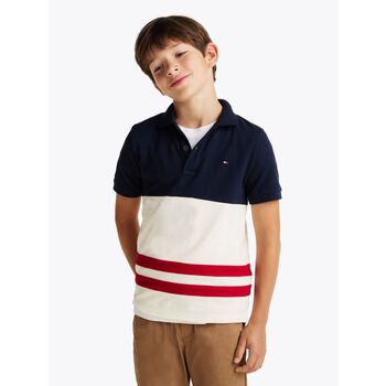 Boys Navy Blue, Beige & Red Polo Shirt