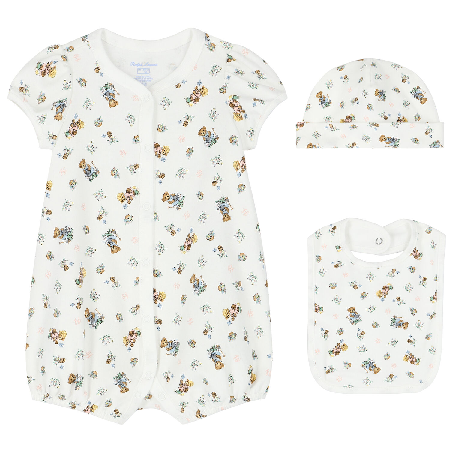 White Polo Bear Romper Gift Set, 1, hi-res