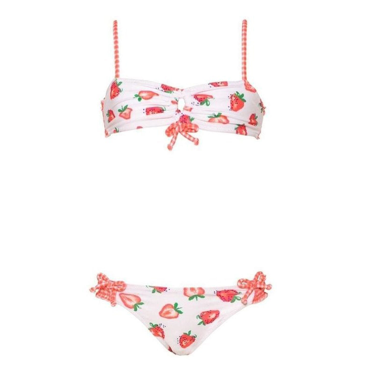 Girls White Strawberry Crush Bandeau Bikini, 1, hi-res image number null
