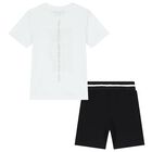 Boys White & Black Logo Shorts Set, 1, hi-res
