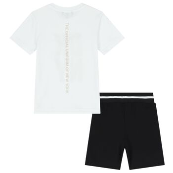 Boys White & Black Logo Shorts Set