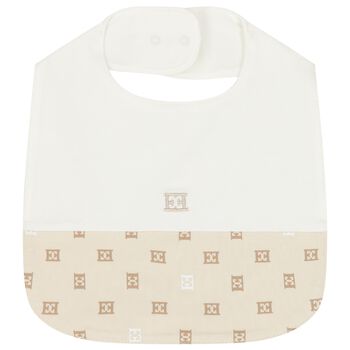 Baby Girls Ivory & Beige Logo Bib