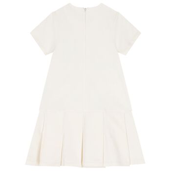 Girls Ivory Logo Pleated Dress