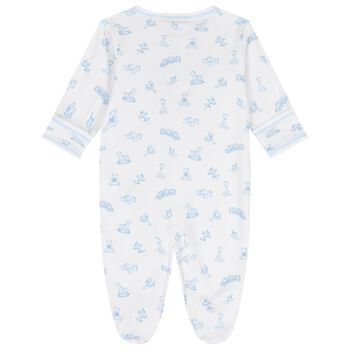 Baby Boys White & Blue Vintage Toy Treasures Babygrow