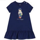 Baby Girls Blue Polo Bear Dress, 1, hi-res