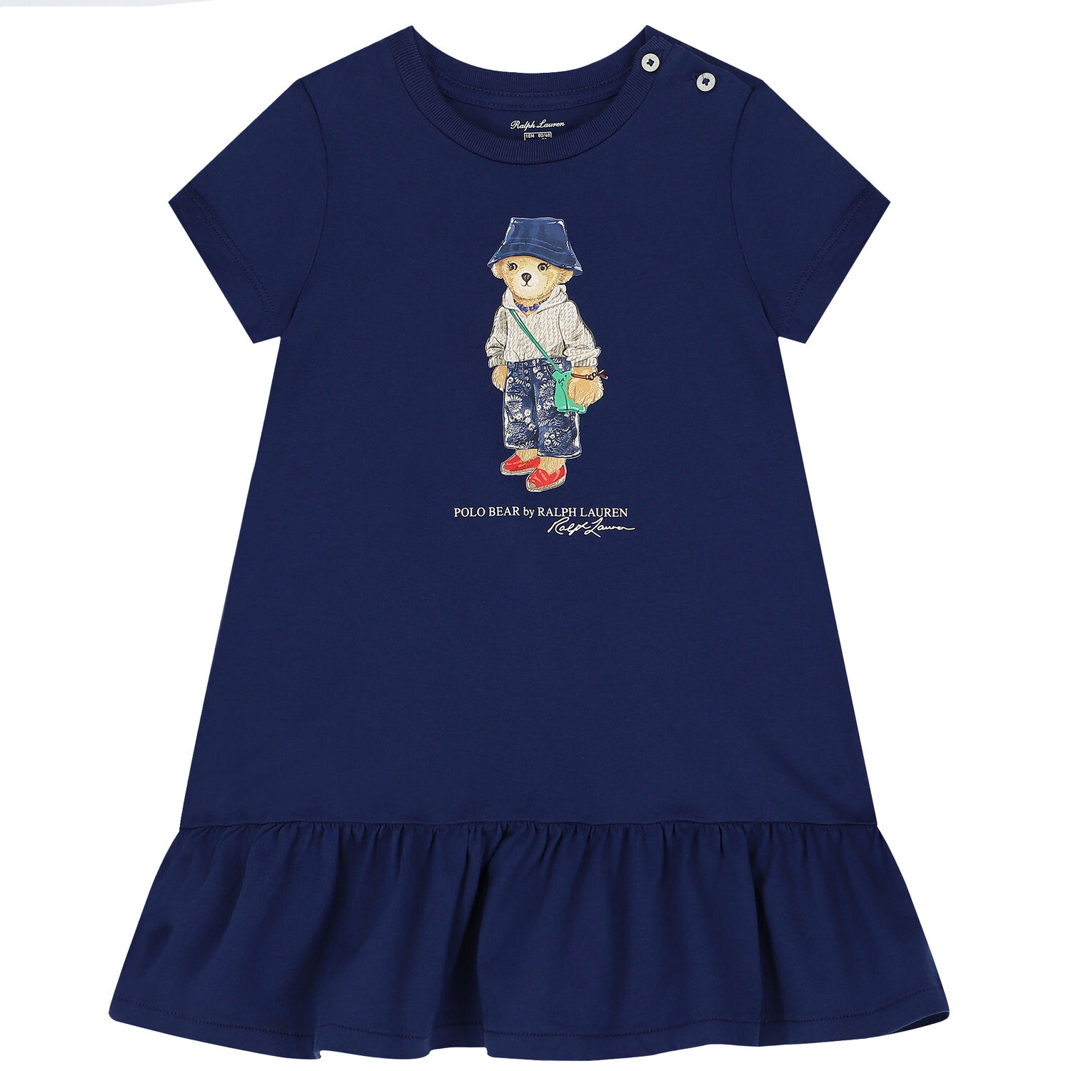 Baby Girls Blue Polo Bear Dress, 1, hi-res