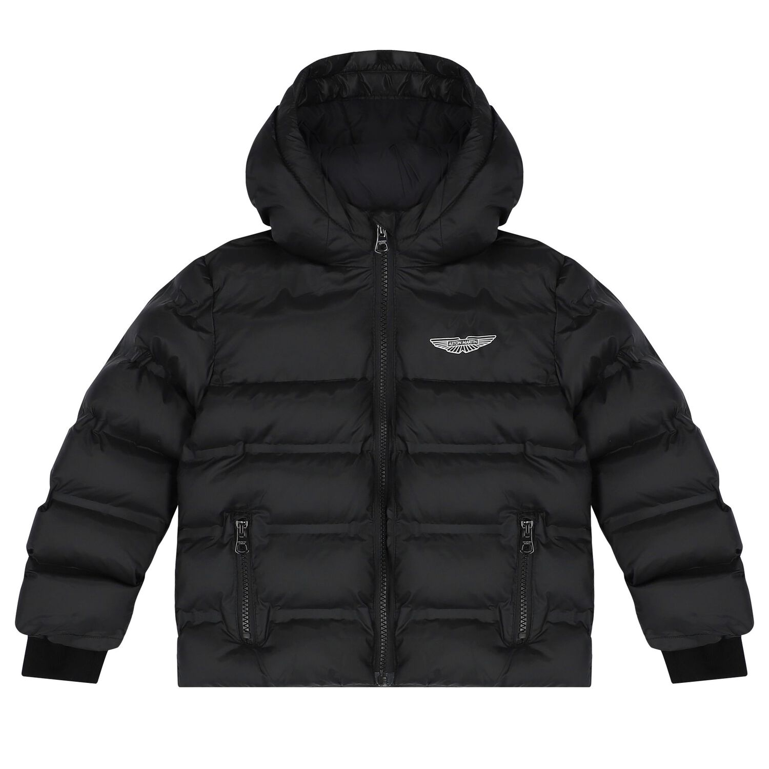 Boys Black Aston Martin Logo Puffer Jacket, 1, hi-res