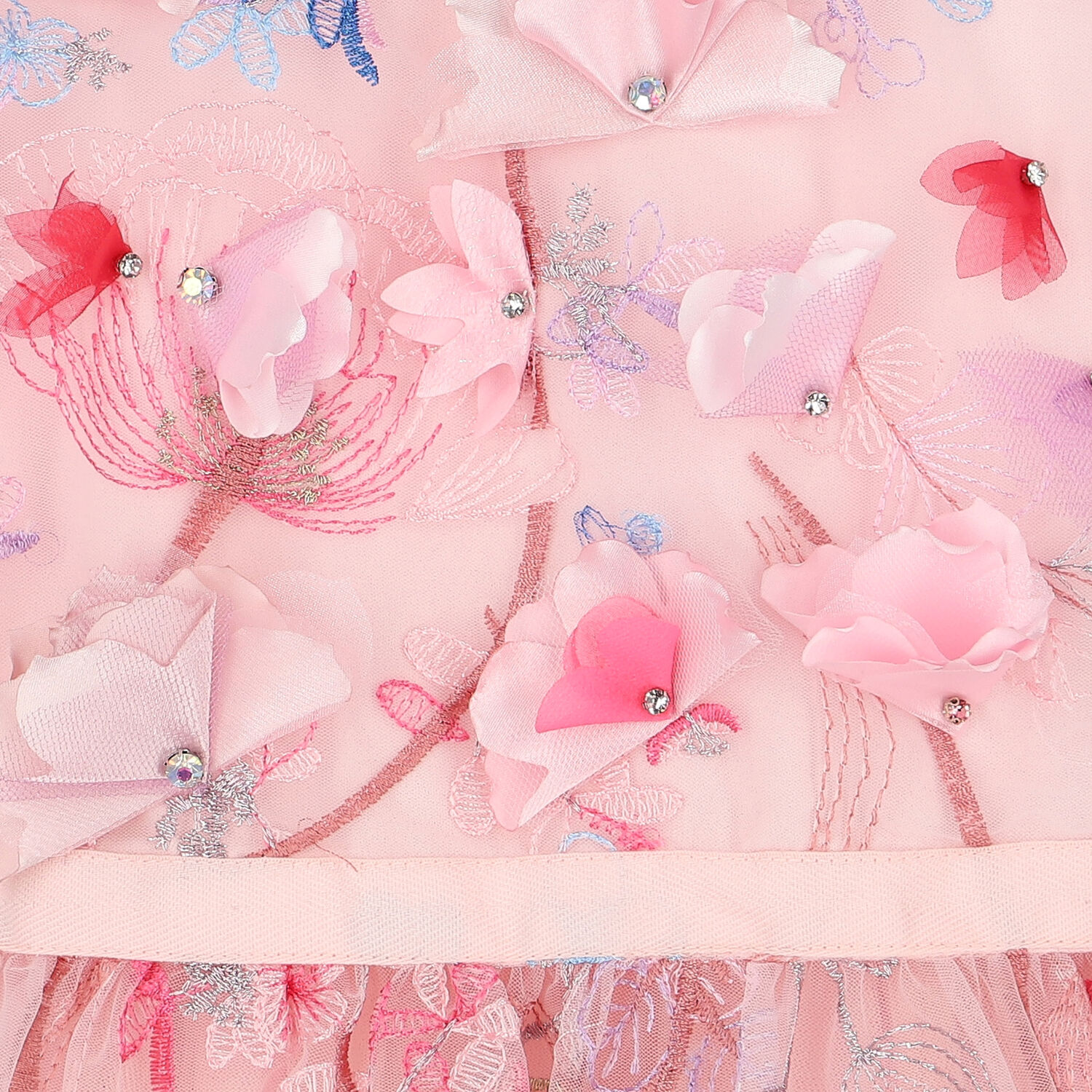 Girls Pink Embroidered Tulle Dress, 1, hi-res image number null