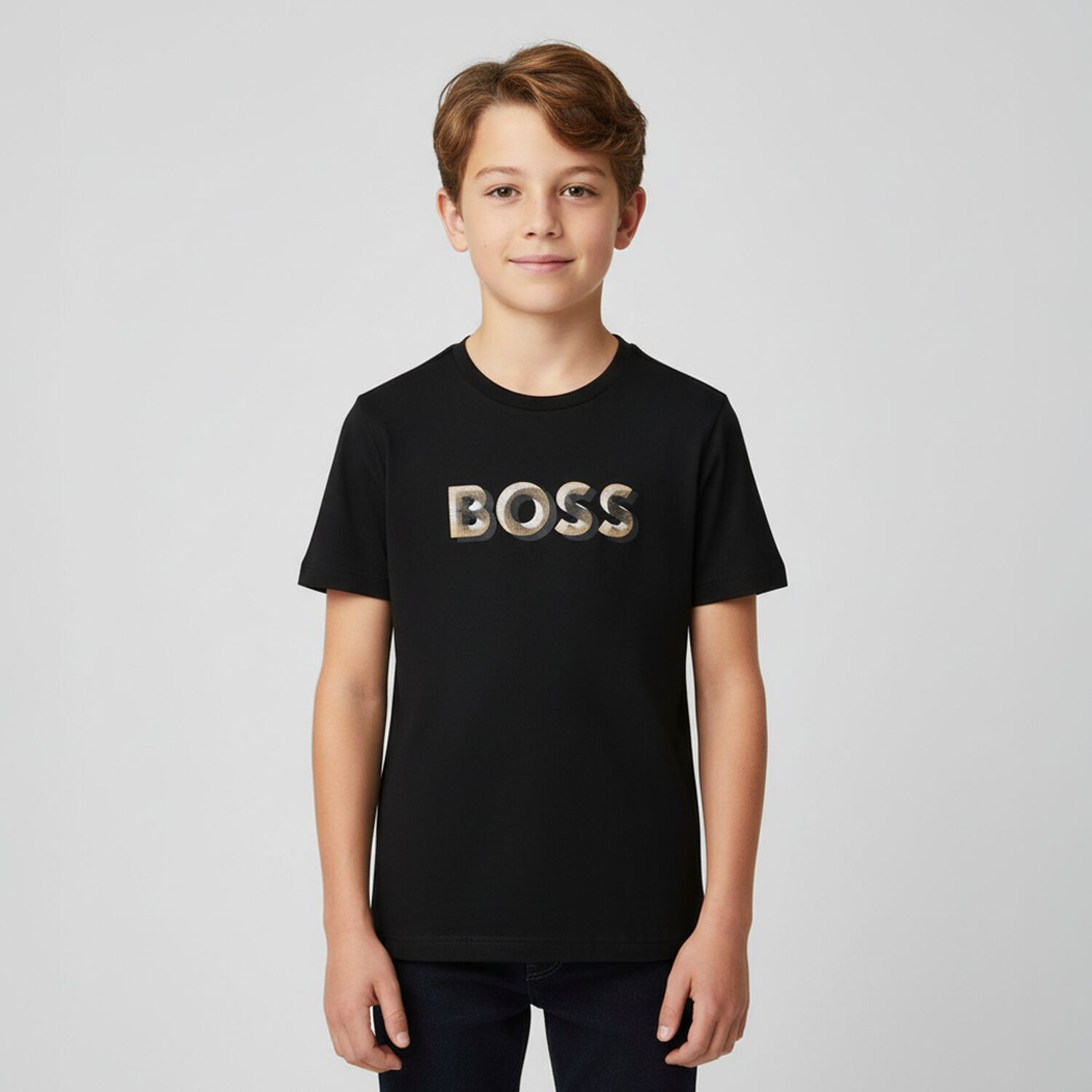 Boys Black Logo T-Shirt, 1, hi-res