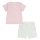 Younger Girls Pink & White Bag Shorts Set, 1, hi-res