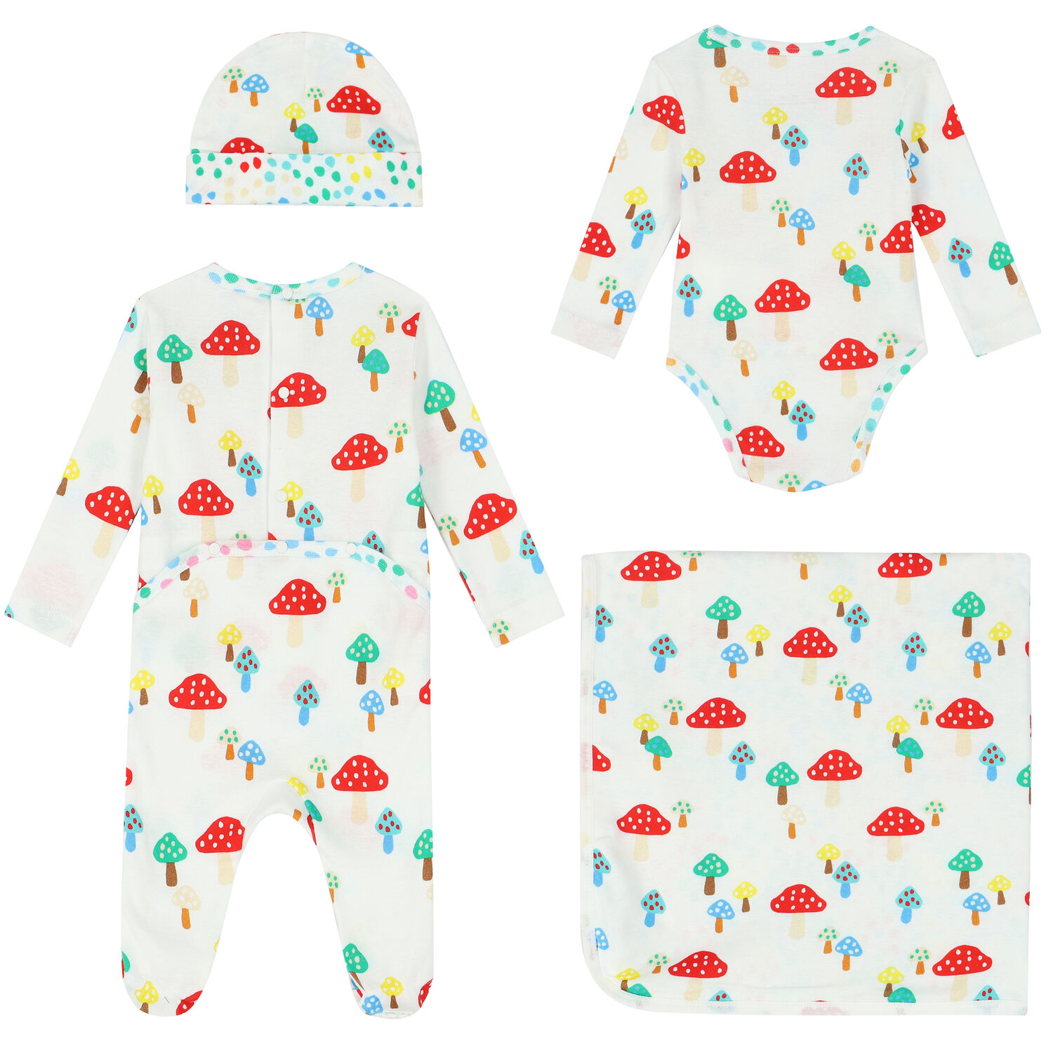 Baby Girls White Mushroom 4-Piece Set, 1, hi-res