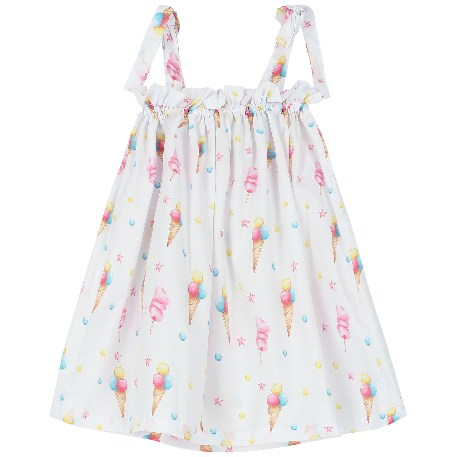 Girls White Ice Cream Beach Dress, 1, hi-res