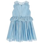 Girls Blue Ruffled Tulle Dress, 2, hi-res