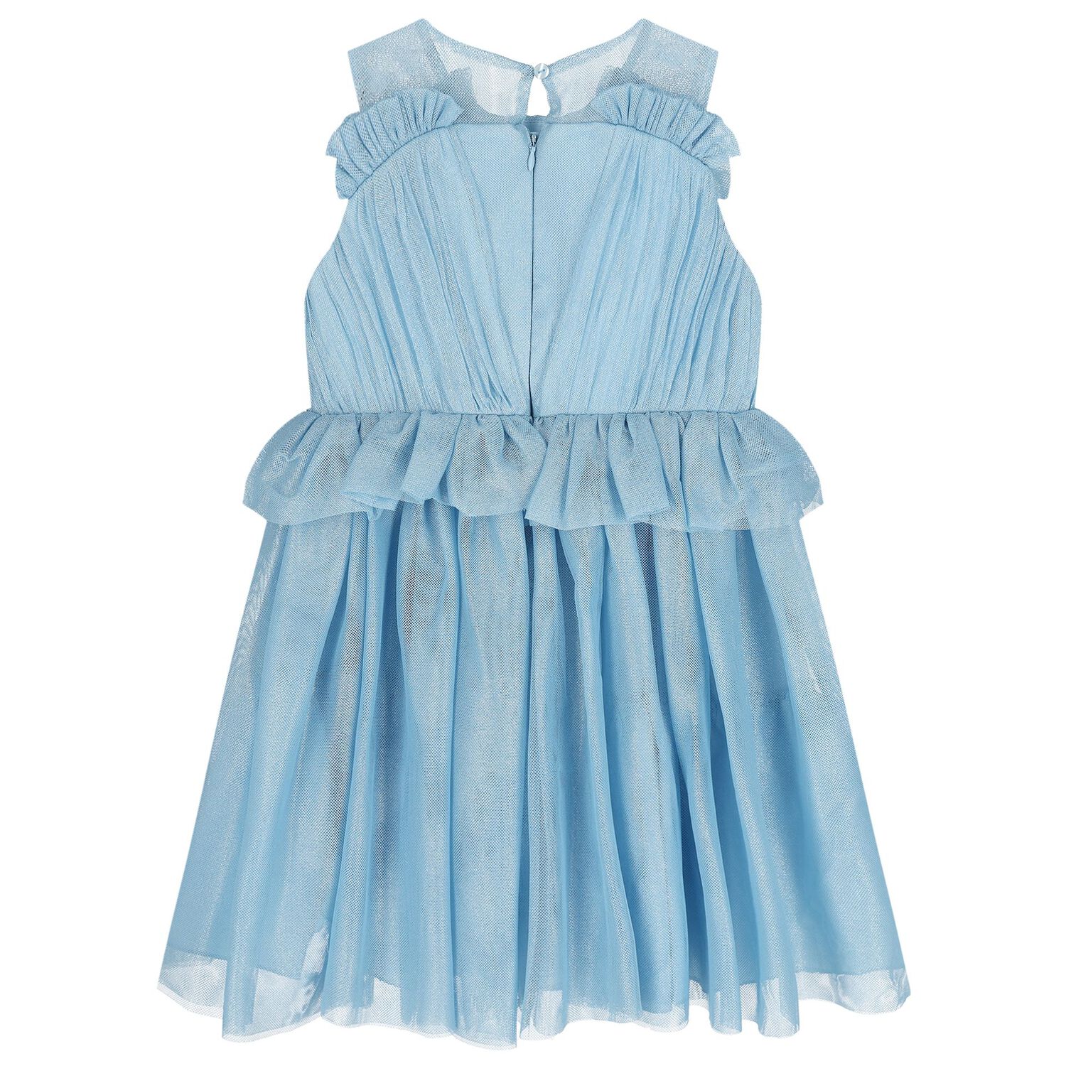 Girls Blue Ruffled Tulle Dress, 2, hi-res