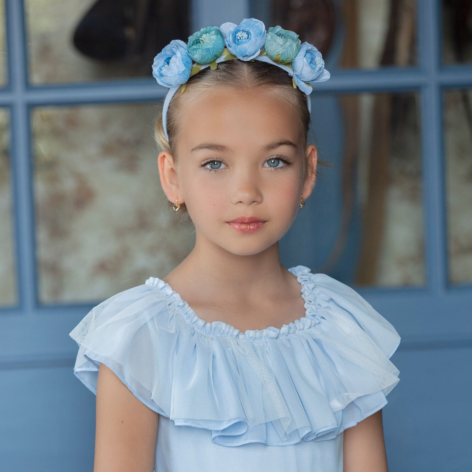 Girls Blue Flower Headband, 1, hi-res image number null