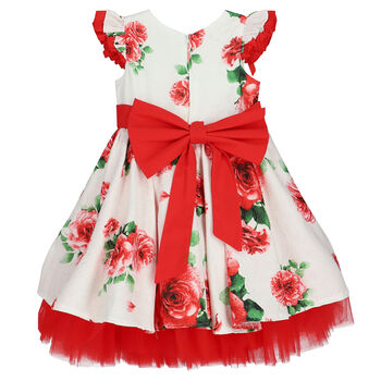Girls Ivory & Red Floral Dress