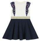 Girls Ivory & Navy Blue Ruffled Dress, 1, hi-res