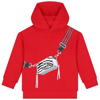 Girls Red Logo Bag Hooded Top